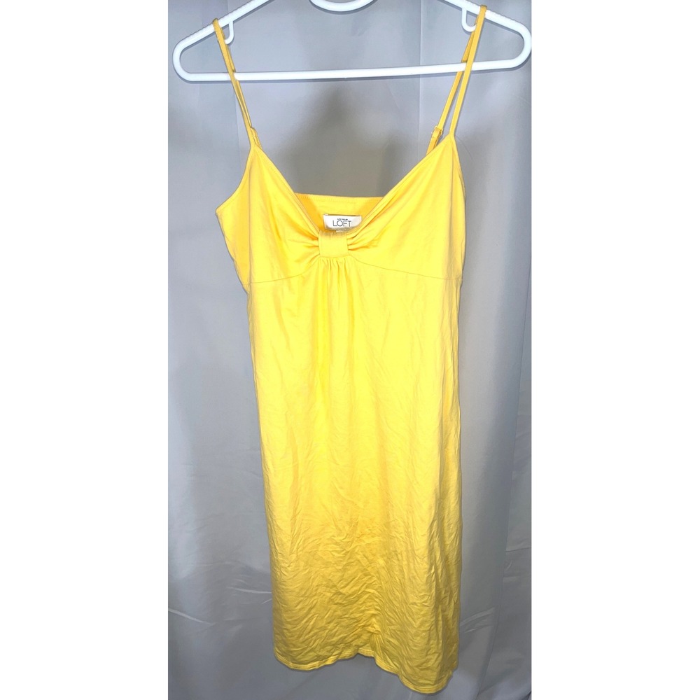 Ann Taylor LOFT Yellow Knot Front Cami Dress Cotton Knit Summer Casual Size S